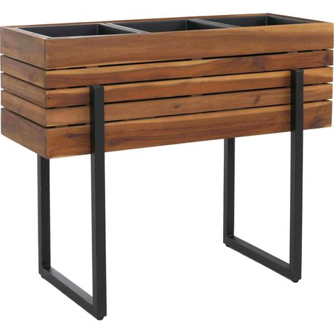 Hochbeet HHG-462, Pflanzbeet Blumen-/Pflanzkasten Pflanzkübel, Outdoor Metall Akazie Holz MVG 68x80x30cm braun