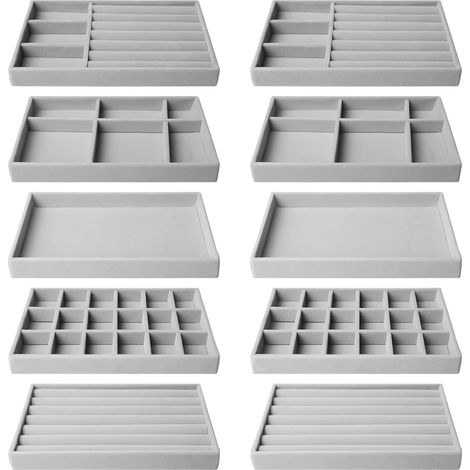 Lot de 10 plateaux à bijoux empilables - Tiroir de rangement pour bijoux - Organisateur de bijoux pour le rangement et la présentation - Organisateur de bijoux pour colliers, bracelets, boucles (1/5)