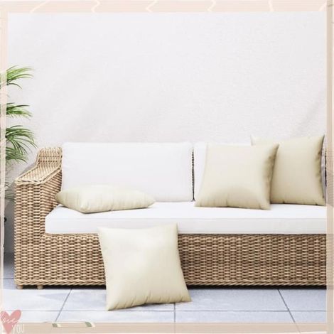 360405 Coussins de canapé lot de 4 crème 60x60 cm tissu (1/5)