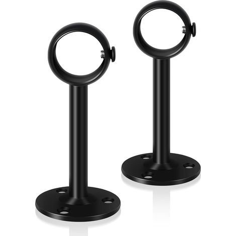2 Supports de tringle à rideau, Acier inoxydable, Fixation murale ou plafond, Pour tringle 33 mm, Noir (1/5)