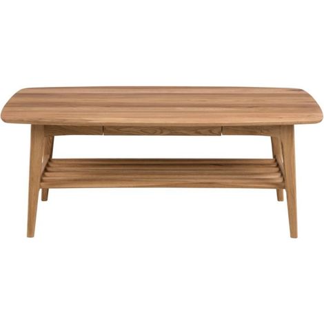 Table basse scandinave rectangulaire en bois massif avec rangement - ELEA (1/5)