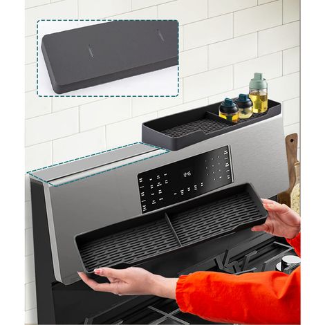 Backofen-Aufbewahrungsrost, Silikon-Gewürzregal für die Küche, robuster Magnetrost für die Oberseite des Backofens, zerlegbare Ausführung, schwarz. (1/5)