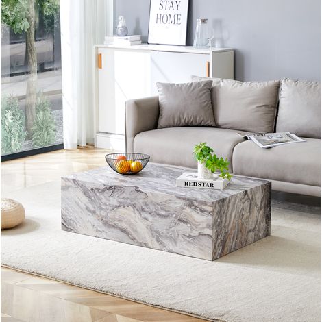 Table basse rectangulaire, texture imitation marbre, aucun montage requis, en MDF gris, 90×50×30 cm (1/5)