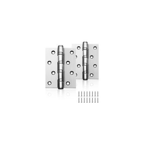 paire de charnières de porte à roulement à billes robustes en acier inoxydable chromé argenté pour portes intérieures et extérieures, avec vis