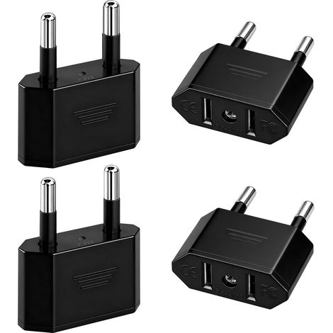 4 Packs Adaptateur de Voyage USA vers UE, Convertisseur de Prise Américaine vers Europe/Allemagne 2 Broches, pour Amérique, Canada, Mexique, Espagne, Égypte (1/5)