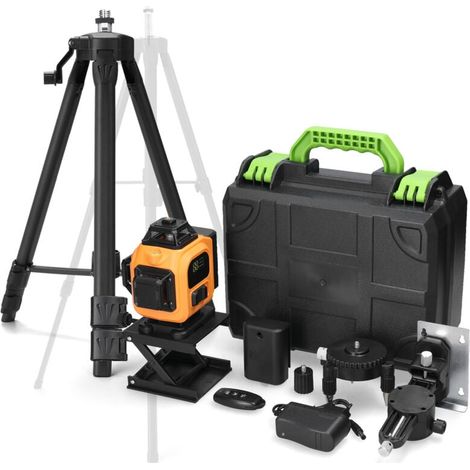 4x360° Green Laser Level, 3D Self-Leveling Cross Laser, 2 Rechargeable Lithium Batteries, Adjustment Adapter, 1.2M Adjustable Height Extension Bar, Tripod (1/5)