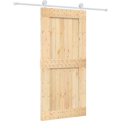 Sliding Door Natural and White 95 x 210 cm Solid Pine Wood vidaXL (1/5)