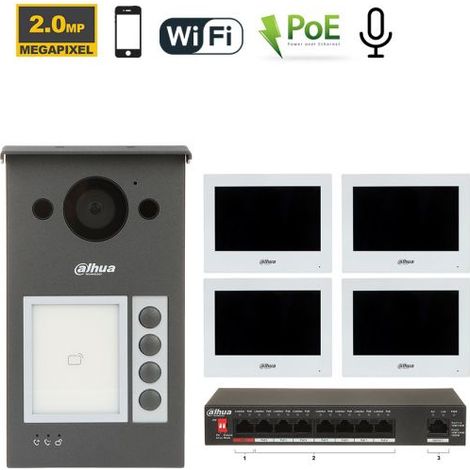Dahua Kit videocitofonico IP - Wi-Fi Posto esterno VTO3311Q-WP + Switch PFS3006-4ET-36 + Monitor 7" VTH2621GW-WP Nr.04 Monitor