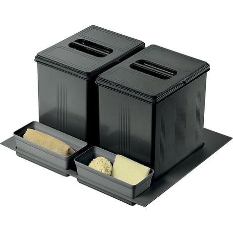Poubelle à pédale pour tiroir 2 bacs 30 litres – Couvercles amovibles – Largeur 600 mm – Coloris gris anthracite – Inoxa