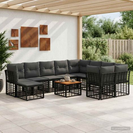 vidaXL Conjunto de sofás de exterior 11 uds. Negro y Gris oscuro (1/5)