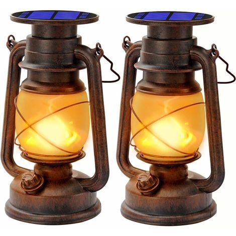 Lanternes Solaires Extérieur Lanterne tempête LED De Lanterne avec Effet de Flammes Lampe-tempête Décorative à LED Design Rétro étanche Pour Jardin,Chemins,Paysage (2pack) [Classe énergétique A+++]