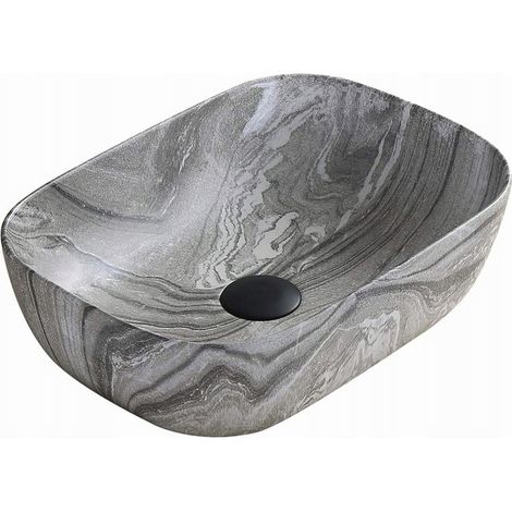 Vasque à poser rectangulaire Silla, lavabo salle de bain en céramique 45,5x32,5x13,5 cm, design moderne, installation facile, Marbre gris