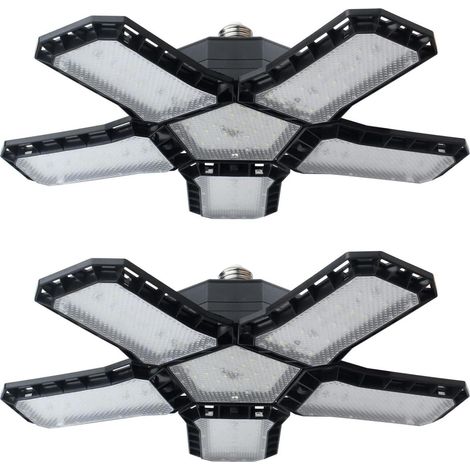 Lot de 2 plafonniers extérieurs atelier 120W E27 à 5 panneaux LED, lampe garage éclairage haute luminosité (1/5)