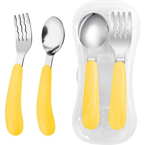 Kinderbesteck Set mit Reiseetui, Edelstahl, Gelb, 2 Teile (1/5)