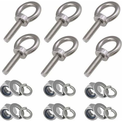 M8-Augenschrauben, 6 Stück, 30 mm Gewindelänge, Nylon-Sicherungsmutter und Sicherungsscheiben, Außengewindeschrauben aus Edelstahl 304 für maritime Anwendungen - Crezuo