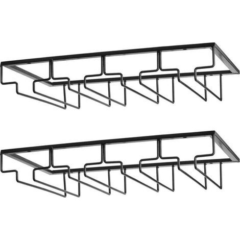 Support de Verre à Vin - Porte-Verres à Pied Suspendu sous Armoire en Métal avec Vis, Support de Rangement pour Verre en Fer Inoxydable avec 4 Rangées pour Cuisine, Bar, Restaurant Noir (1/4)