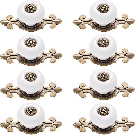 Lot de 8 poignées de porte et de tiroir de style vintage pour meubles de cuisine, en métal (blanc + beige) (1/3)