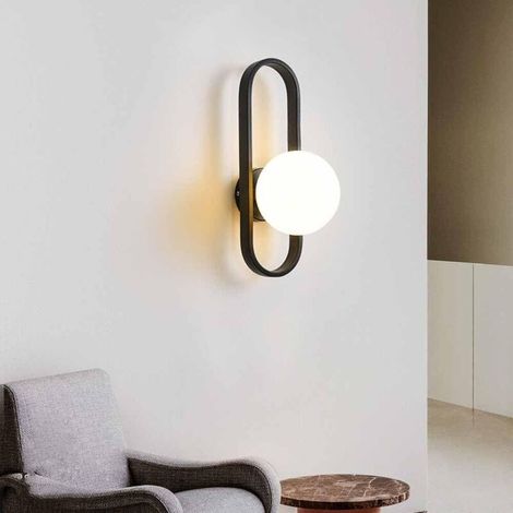 Applique nordique, applique murale ovale pour chambre à coucher, luminaire en fer, lampe de chevet, abat-jour en verre blanc, lumière chaude (1/5)