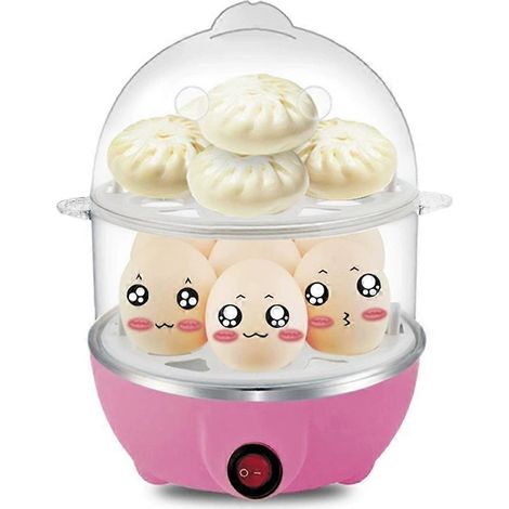 Cuiseur à œufs et vapeur électrique multifonctionnel à double couche pour œufs, légumes et plus encore. Capacité de 14 œufs. Prise américaine. (1/5)