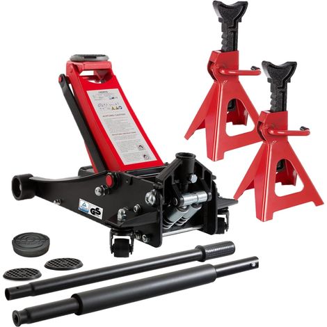 Arebos – Cric hydraulique 3t avec hauteur de levage 85-500 mm – Cylindre à double piston – 4 roues pour manœuvre facile – 3 supports en caoutchouc (1/5)