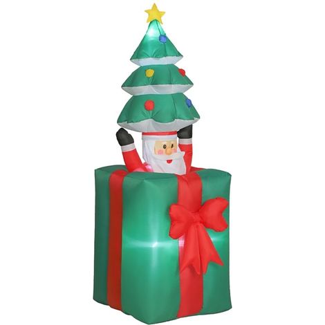 Décoration de Noël gonflable rouge et vert en polyester, équipée de lumières LED, utilisable en intérieur comme en extérieur