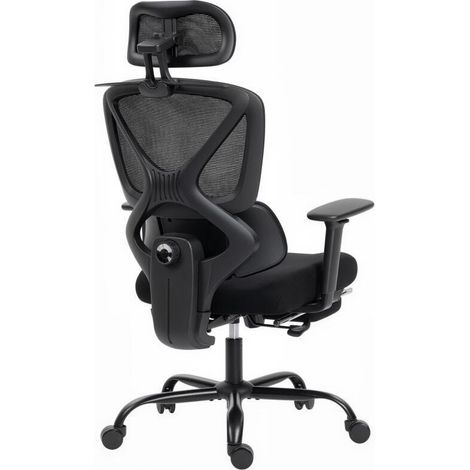 Fauteuil de bureau ergonomique à roulettes en tissu maille, avec soutien lombaire, accoudoirs et appui-tête réglable