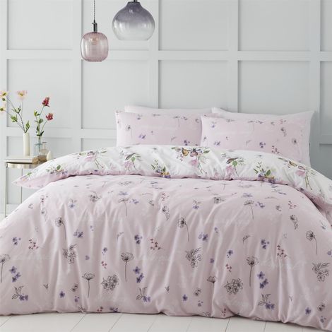 Catherine Lansfield Songbird Double Duvet Cover Bedding Bet Set Pink Reversible (1/5)