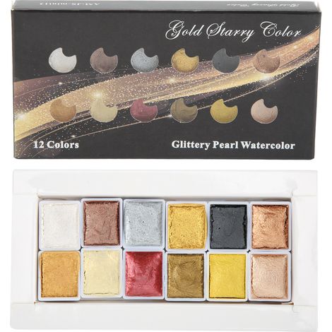 12Pcs Watercolor Paint Metallic Color System Highlight Dimming Watercolor Set for Art Painting Manicure (1/5)