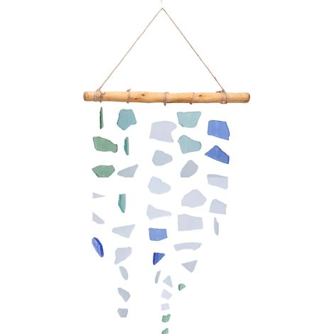 Windspiel aus Holz und Seeglas, handgefertigte Winddekoration für den Außenbereich, Terrasse, Haus und Garten. (1/5)