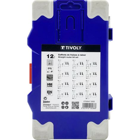 Tivoly • Confezione da 12 frese per scanalature, lama in metallo duro e gambo diametro 8 mm (1/2)