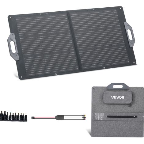 VEVOR Pannello Solare Pieghevole 100 W, Pannello Fotovoltaico Monocristallino Portatile con Uscita MC4, Porte USB-A, Tipo C, IP65 Impermeabile per Centrali Elettriche, da Campeggio, Escursioni