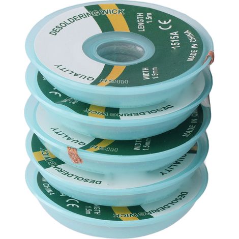 Lot de 5 mèches à dessouder en alliage de cuivre de 1,5 mm x 1,5 m, outil de dessoudage pour laboratoire, usage domestique et industriel. (1/5)