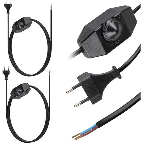 LED-Dimmerschalter mit 3 m langen Netzkabeln, Drehdimmer 220–240 V/100 W, europäischer Flachstecker Typ C, für dimmbare LED-Tisch- und Nachttischlampen, Schwarz