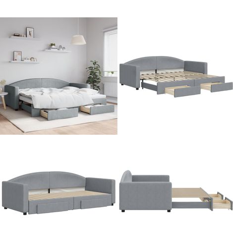 Tagesbett Ausziehbar mit Schubladen Hellgrau 90x200 cm Stoff - Schlafsofa - Sofa-Bett (1/5)