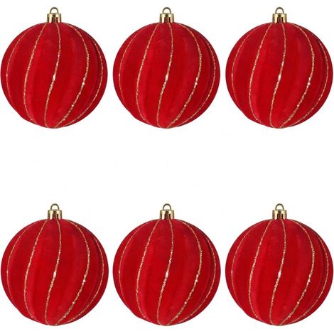 6 Palline per Albero di Natale 8 cm Velluto ROSSO con Decorazioni oro Palla sfera natalizia' addobbi rossi ghirlande Eleganti e particolari arredo casa e locali commerciali (1/5)