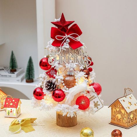 Mini Árbol de Navidad 45 cm, rosa con efecto nieve, decoración elegante para escritorio y hogar (1/4)