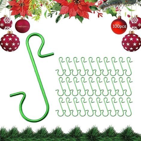100 Pièces Crochets D'Ornement de Noël,Cintre Suspension Arbre Noël,Crochet pour Boules Noël en Forme de S,Noël Crochets Cintres,Attache Boule de Noel pour Accrocher Décoration Noël (vert) (1/5)