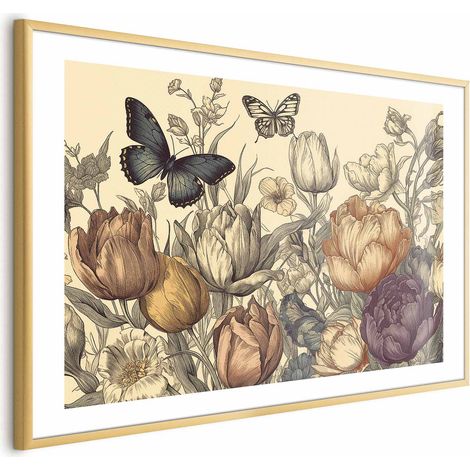 Poster – Bunte Tulpen auf cremefarbenem Hintergrund (1/4)