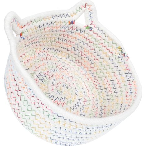 Panier de Rangement Tressé Organisateur Chic en Corde de Coton Blanc Motif Oreilles de Chat Panier Décoratif et Fonctionnel pour Bureau pour Articles Divers (1/5)