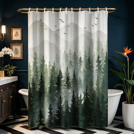 Rideau de Douche 240 x 180 cm, Forêt Anti-Moisissure Textile, Bas Lesté, Hydrofuge, Lavable en Polyester Tissu Rideaux de Douche 16 avec Oeillets et Anneaux de Rideau de Douche pour Salle de (1/5)