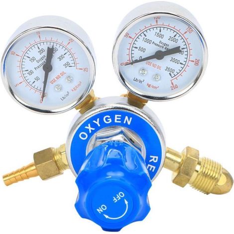 Réducteur pression oxygène – Double manomètre laiton – Pour soudage MIG/TIG et oxycoupage – Bleu (1/5)
