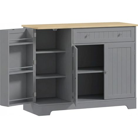 Buffet Marovia rangement cuisine moderne effet bois clair gris 3 portes étagères tiroir élégant (1/4)