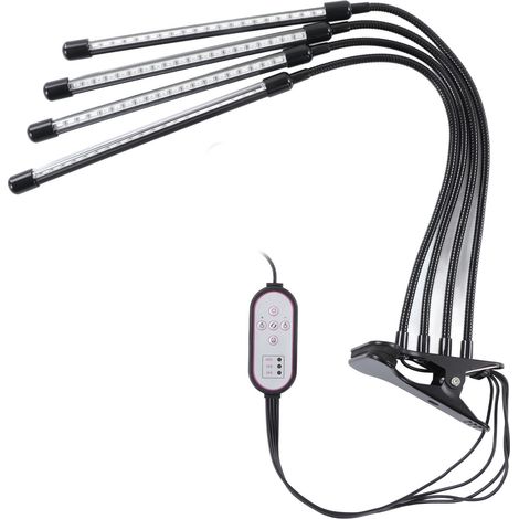 Lampe de croissance plantes à minuterie variable, spot végétal 4 têtes, éclairage de table à pince, lampe horticole avec télécommande et batterie intégrée, prise UE 100-240V (1/5)