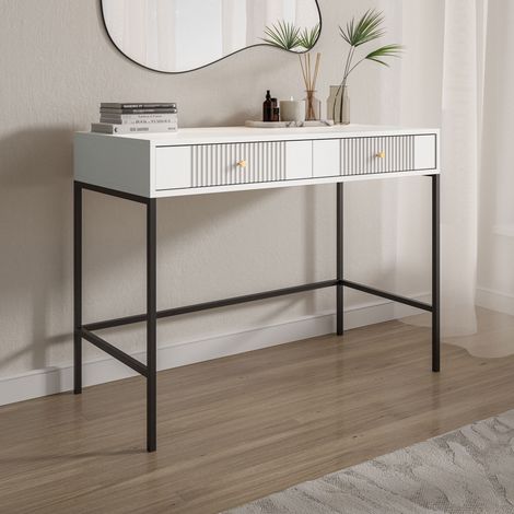 Console 2 tiroirs 104,3x50x79 cm crème et noir - LISA