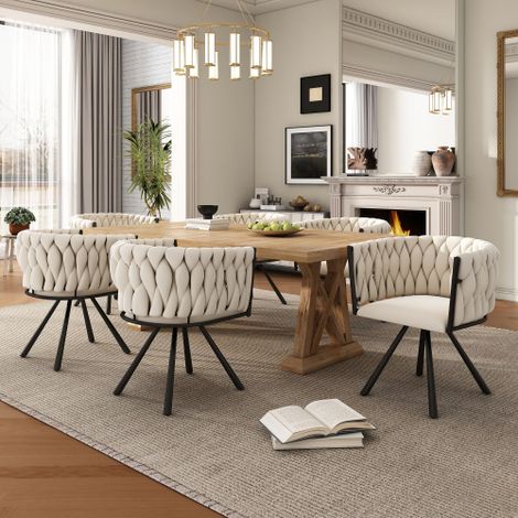 Ensemble de 6 chaises de salle à manger en velours, fauteuils pivotants individuels de luxe, couleur claire, pour salon/chambre, fauteuils pivotants confortables avec quatre pieds de support en métal,