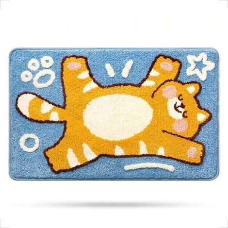 HONORNIC - Tapis de bain en forme de chat mignon - Antidérapant - Doux - En microfibre - Absorbant l'eau - Pour chambre d'enfant, chambre à (1/5)