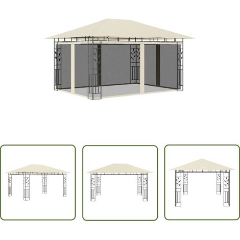 The Living Store Belvédère avec moustiquaire 4x3x2,73 m Crème 180 g/m² - Abri Jardin - Gazebo - Auvent Pliable - Parasol - Protection Solaire (1/5)