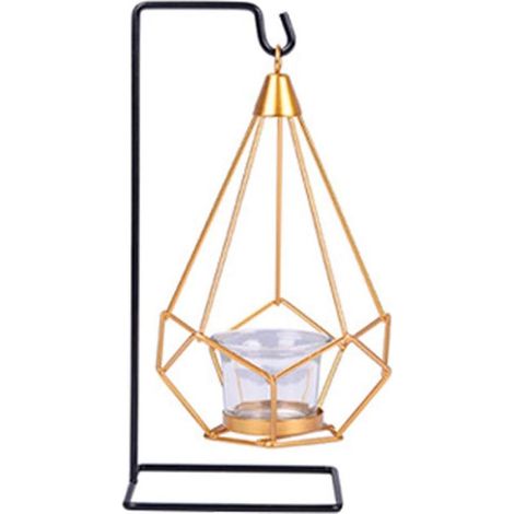 Bougeoirs Decoration, Bougeoir à Thé Géométrique avec Coupe en Verre et Présentoir, Support de Bougie en Verre géométrique en Métal, Bougeoirs Bougie pour la Maison, Bar, Mariage, Fête-Fei Yu (1/5)