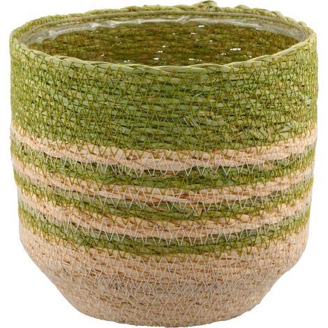 Gasper – Cache-pot Creativ home avec doublure en film – Jonc de mer, naturel et vert, Ø 14,5 cm