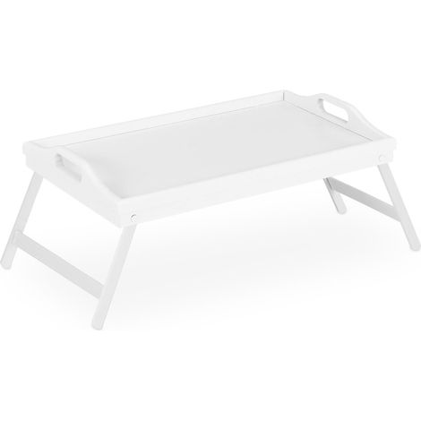 Tablette de lit pliante dimensions 22 x 61,5 x 30 cm usage polyvalent design épuré en bambou blanc (1/4)